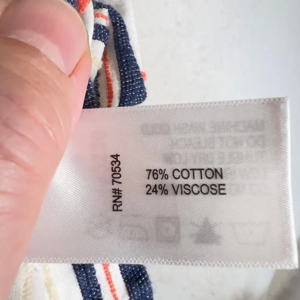 Orvis Button Shirt Men's XXL White Blue Orange Stripe Short Sleeve Linen Feel